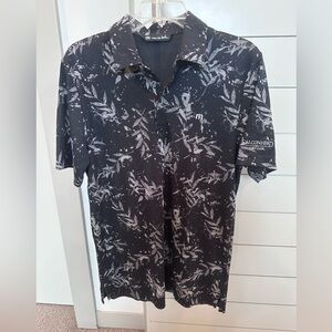 Travis Mathew The Riegel Golf Polo Shirt Black Gray Floral Tropical Men's M